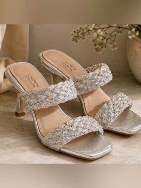 Lauren Lorraine Rhinestone Braided Silver Heels Size 11